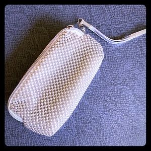 Silver Beaded Evening Clutch Wristlet